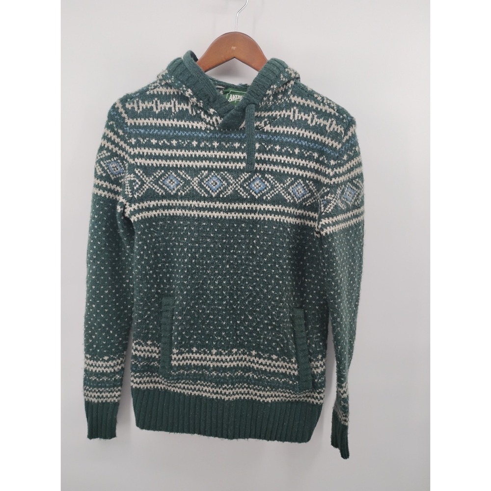 American Eagle Knit‎ Hoodie Sweater Fair Isle Contrast Kangaroo Pocket Size XS
